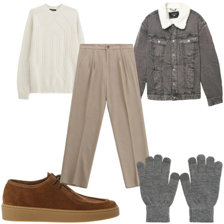 Outfit uomo - Total look #2338918. Stile Casual per Tutti i giorni. Abbinamento con cappotti, guanti, pantaloni, pullovers, scarpe stringate.