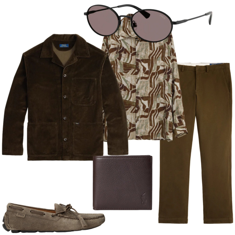 Outfit uomo - Total look #2338919. Stile Trendy per Serata speciale. Abbinamento con camicie, scarpe stringate, portafogli, pantaloni chino, giacche, occhiali da sole.