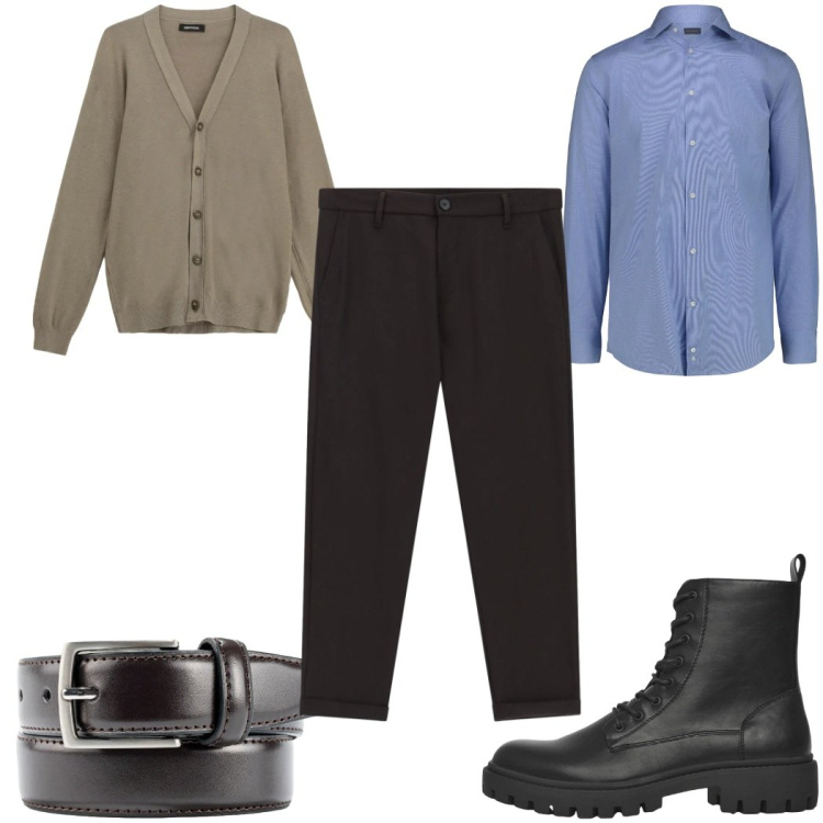 Outfit uomo - Total look #2338934. Stile Casual per Tutti i giorni. Abbinamento con pantaloni, cardigans, anfibi, camicie, cinture.