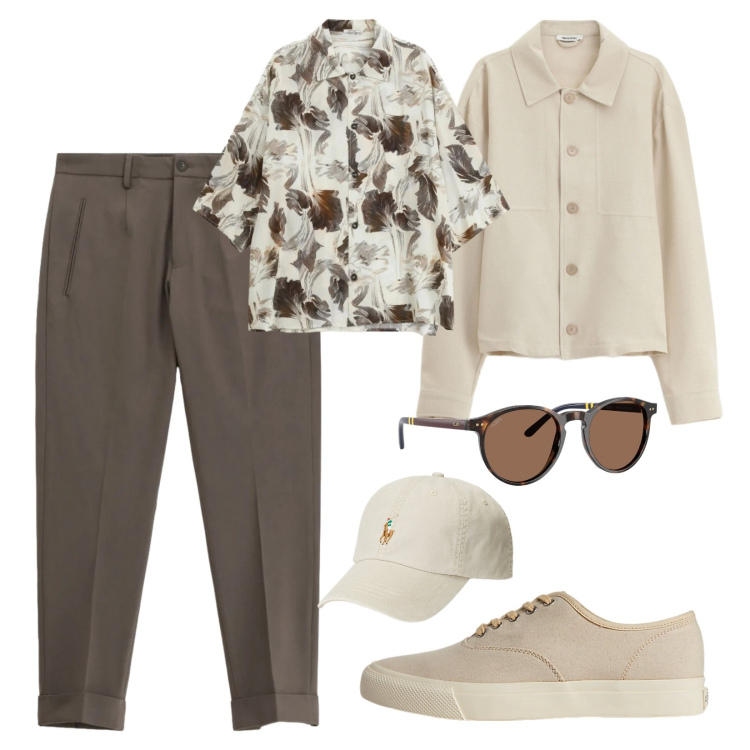 Outfit uomo - Stile metropolitano. Stile Urban per Tutti i giorni. Abbinamento con pantaloni, camicie a manica corta, camicie, sneakers, cappelli, occhiali da sole.