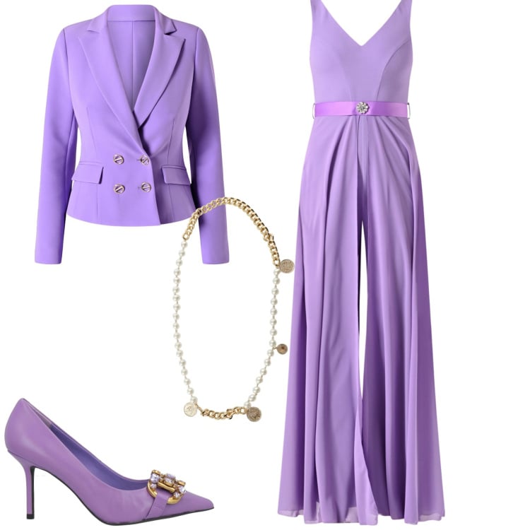 Outfit donna - Total look. Stile Chic per Cerimonia. Abbinamento con décolleté, tute, blazer, cinture.