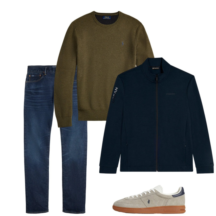 Outfit uomo - Febbraio. Stile Casual per Tutti i giorni. Abbinamento con felpe, maglieria, jeans, sneakers.
