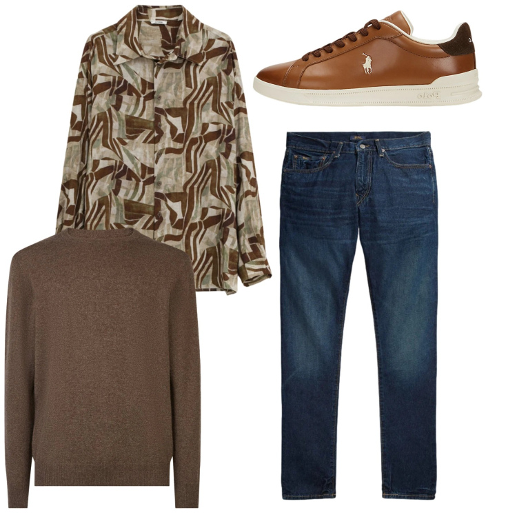 Outfit uomo - Total look. Stile Casual per Tutti i giorni. Abbinamento con camicie, sneakers, jeans, maglieria.