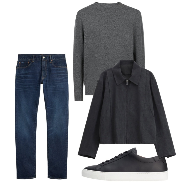 Outfit uomo - Febbraio. Stile Casual per Tutti i giorni. Abbinamento con cappotti, sneakers, jeans, maglieria.