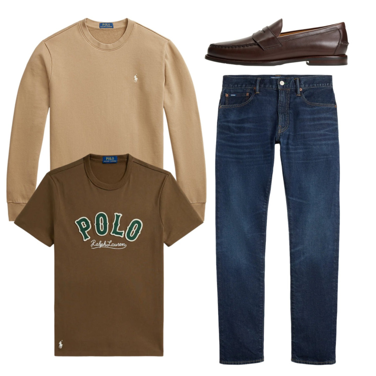 Outfit uomo - Total look. Stile Casual per Tutti i giorni. Abbinamento con felpe, scarpe stringate, jeans, t-shirt.
