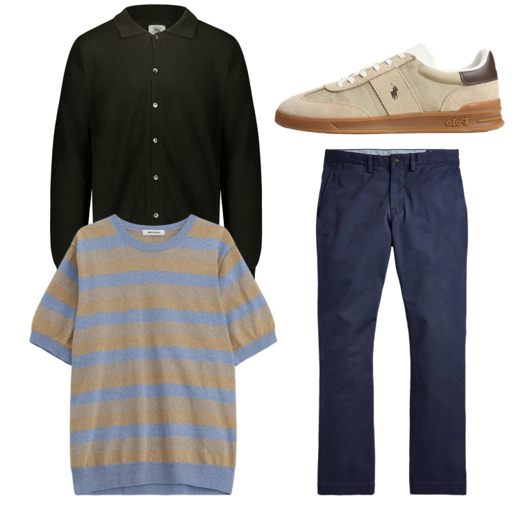 Outfit uomo - Total look. Stile Casual per Tutti i giorni. Abbinamento con maglieria, pantaloni, sneakers, polo.