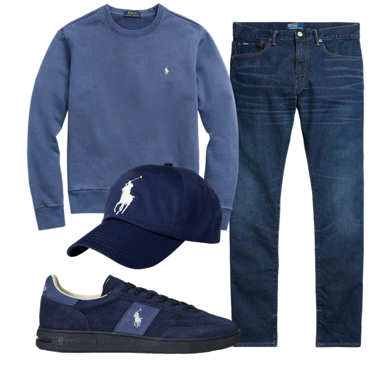 Outfit uomo - Total look #2338985. Stile Casual per Ufficio. Abbinamento con sneakers, cappelli, felpe, jeans.