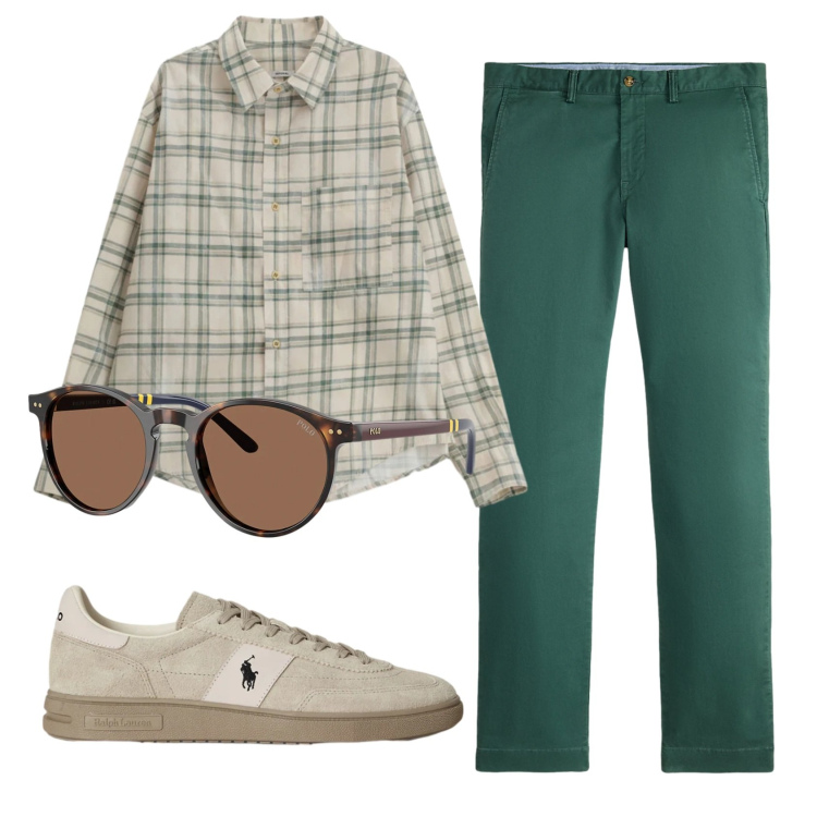Outfit uomo - Total look #2338987. Stile Casual per Ufficio. Abbinamento con camicie, occhiali da sole, pantaloni chino, sneakers.