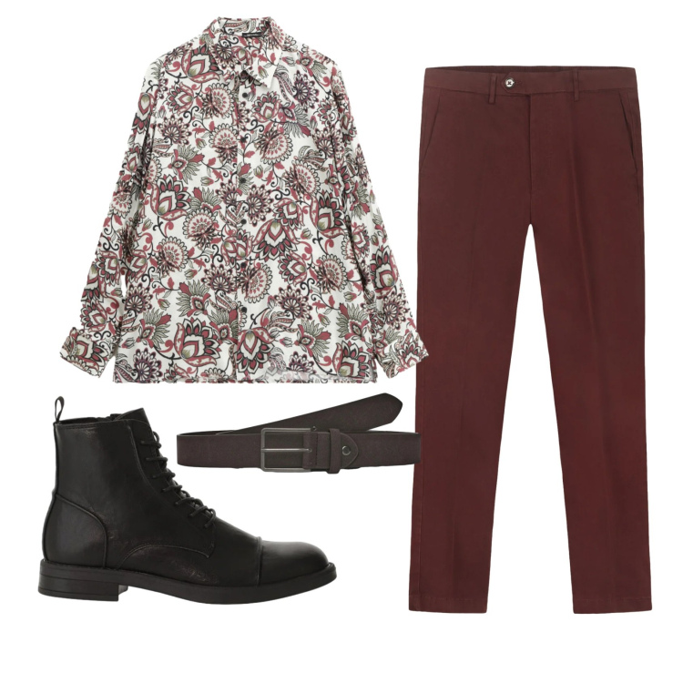 Outfit uomo - Total look #2339000. Stile Trendy per Ufficio. Abbinamento con camicie, anfibi, cinture, pantaloni chino.