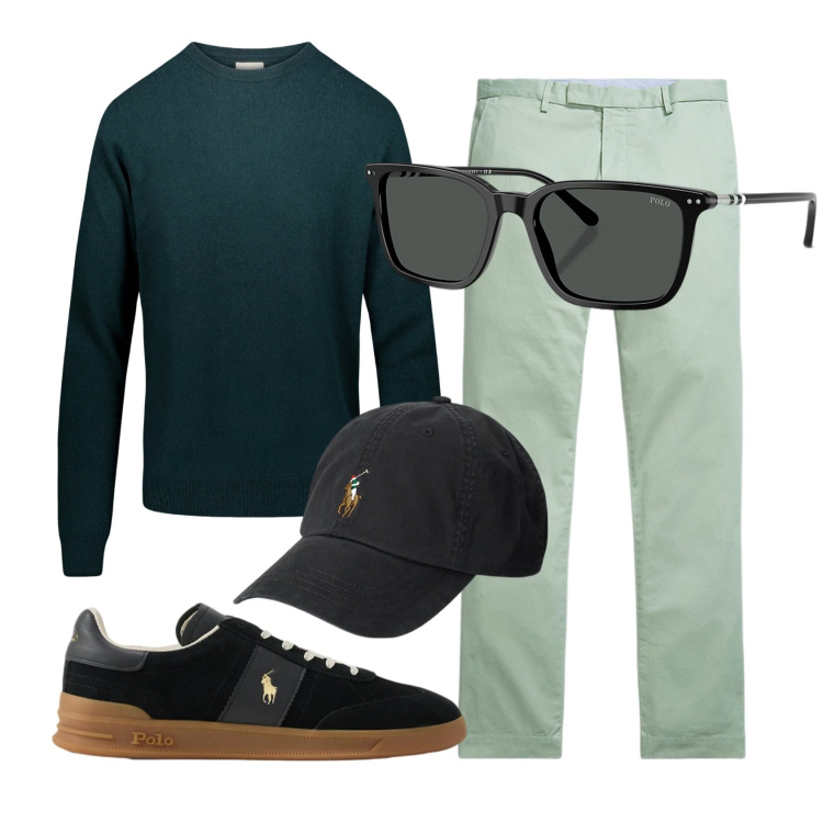 Outfit uomo - Total look #2339010. Stile Casual per Ufficio. Abbinamento con cappelli, pantaloni, occhiali da sole, sneakers, maglieria.