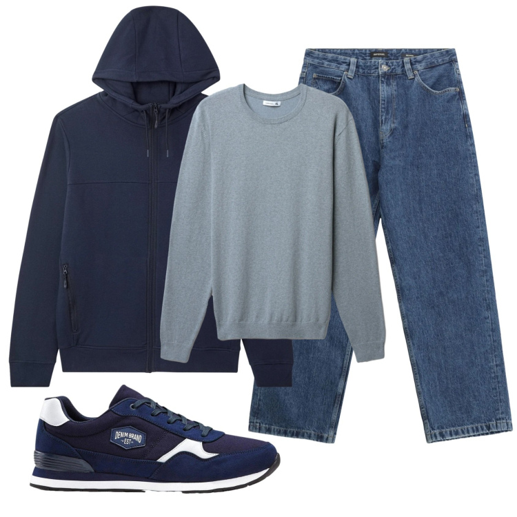 Outfit uomo - Total look #2339015. Stile Casual per Tutti i giorni. Abbinamento con sneakers, felpe con cappuccio, maglieria, jeans.