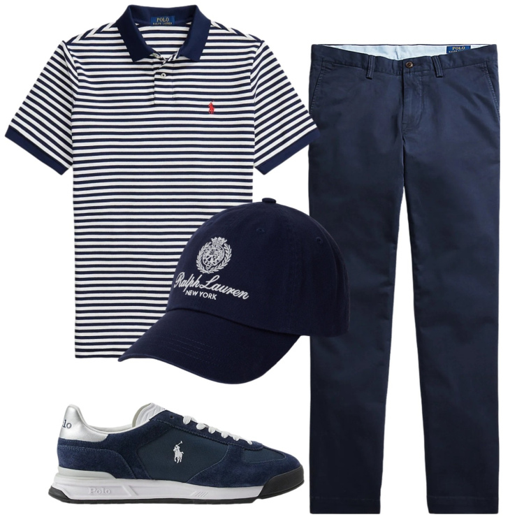 Outfit uomo - Total look #2339020. Stile Casual per Ufficio. Abbinamento con pantaloni, sneakers, cappelli con visiera, polo.