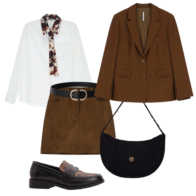 Outfit donna - La camicia con cravatta. Stile Trendy per Tutti i giorni. Abbinamento con mocassini, cinture, blazer, minigonne, borse a mano, camicie.