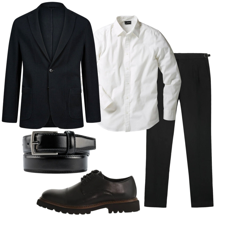 Outfit uomo - Total look #2339023. Stile Business/Elegante per Serata speciale. Abbinamento con camicie, scarpe stringate, giacche, cinture, pantaloni.