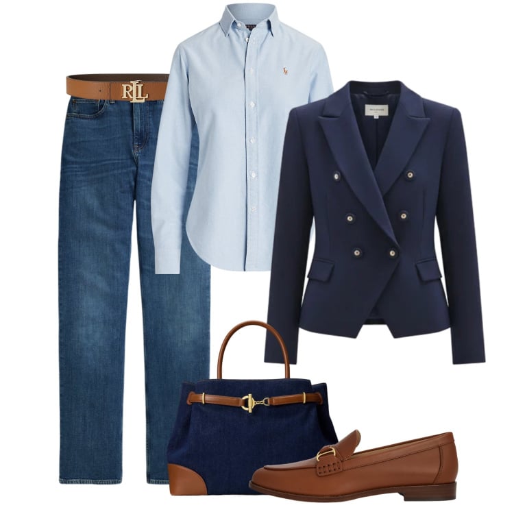 Outfit donna - Jeans in ufficio - @laurafo. Stile Casual chic per Ufficio. Abbinamento con blazer, jeans dritti, camicie, mocassini, cinture, borse a mano.