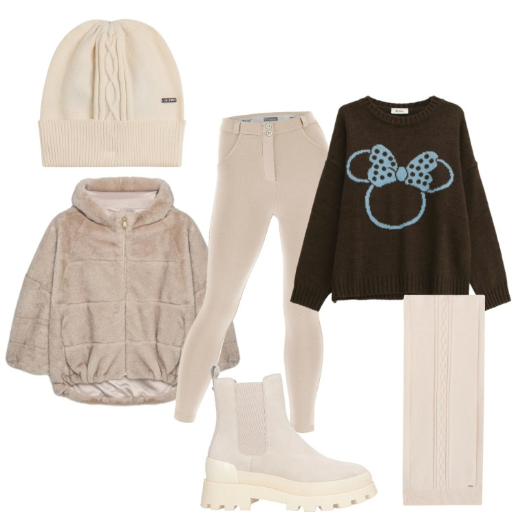 Outfit donna - Non temo il freddo!!. Stile Casual chic per Tutti i giorni. Abbinamento con stivaletti chelsea, ecopellicce, maglieria, sciarpe, pantaloni skinny, berretti.