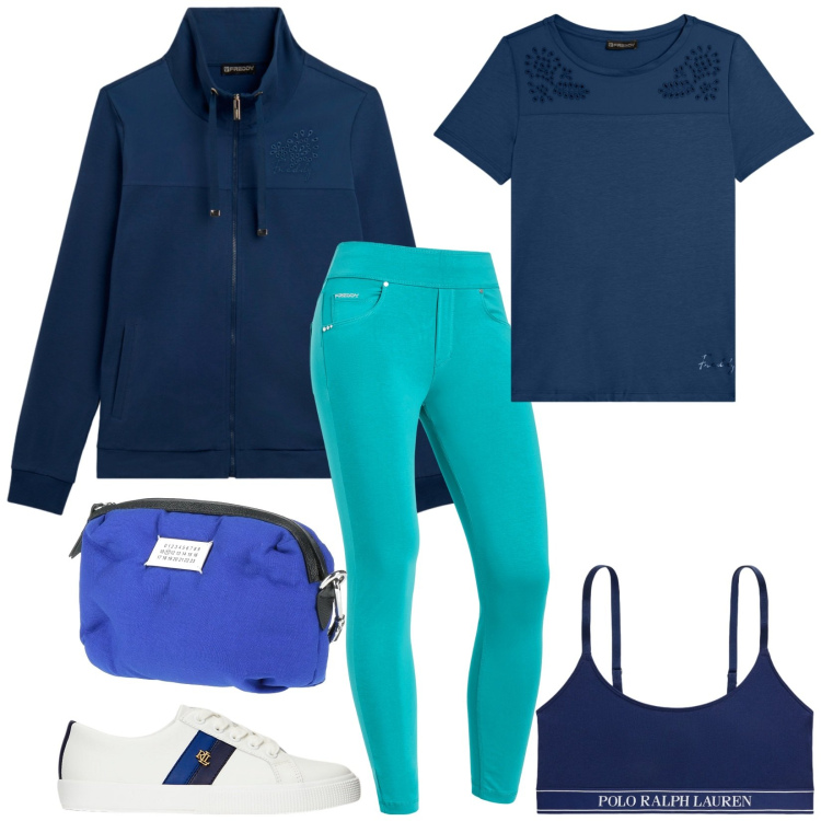 Outfit donna - Total look #2339046. Stile Sporty chic per Sport. Abbinamento con marsupi, jeggings, felpe, t-shirt, sneakers, reggiseni.