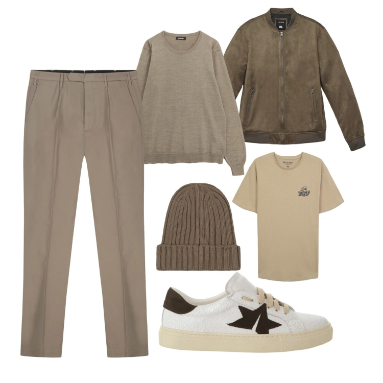 Outfit uomo - Nuance. Stile Urban per Tutti i giorni. Abbinamento con maglieria, sneakers, giacche, t-shirt, berretti, pantaloni.