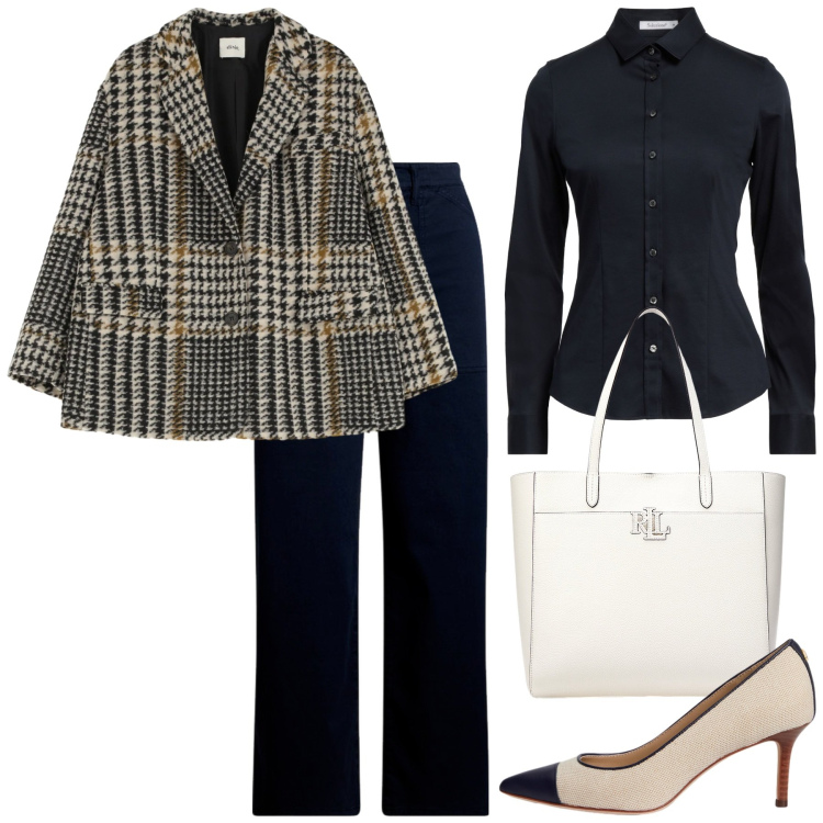 Outfit donna - Total look #2339057. Stile Urban per Tutti i giorni. Abbinamento con camicie, blazer, borse tote, pantaloni, décolleté.