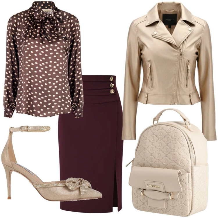 Outfit donna - Dolce e decisa. Stile Glamour per Serata fuori. Abbinamento con décolleté, zaini, giacche, bluse, gonne longuette.