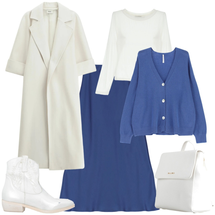 Outfit donna - Casual chic ufficio tempo libero. Stile Casual chic per Tutti i giorni. Abbinamento con zaini, stivaletti texani, gonne lunghe, cardigans, cappotti, t-shirt.