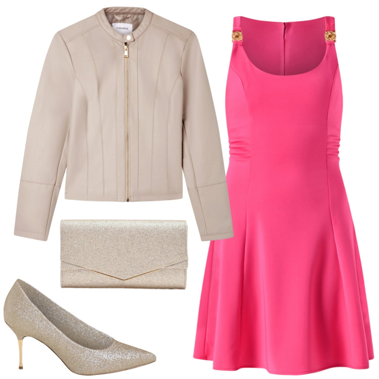 Outfit donna - Fucsia Luminoso. Stile Casual chic per Cerimonia. Abbinamento con orecchini, giacche, collane, clutch, vestiti corti, décolleté.