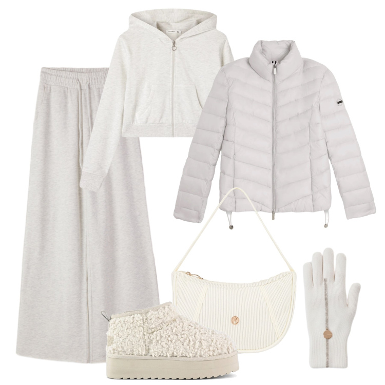 Outfit donna - Neve in montagna - @antonellal. Stile Casual per Tutti i giorni. Abbinamento con felpe con cappuccio, pantaloni, piumini, borse a mano, guanti, stivaletti.