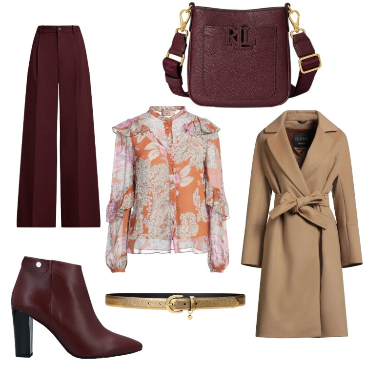 Outfit donna - Total look #2339117. Stile Chic per Ufficio. Abbinamento con stivaletti, camicie, cappotti, cinture, pantaloni, borse a tracolla.