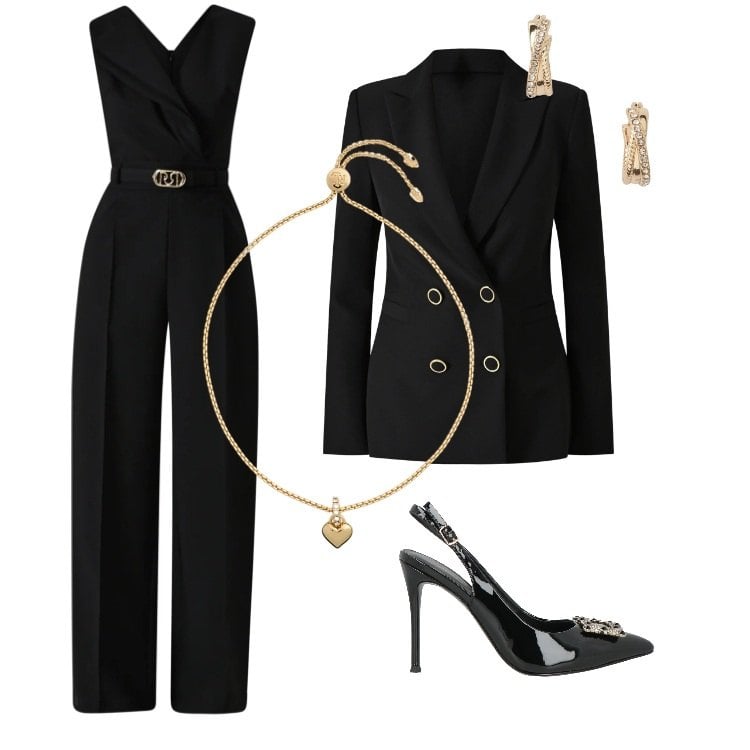 Outfit donna - Total look #2339123. Stile Glamour per Cerimonia. Abbinamento con décolleté, vestiti chemisier, blazer, orecchini, braccialetti.