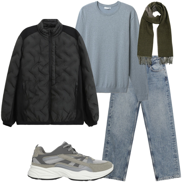 Outfit uomo - Casual style. Stile Casual per Tutti i giorni. Abbinamento con sneakers, maglieria, jeans dritti, giacche, sciarpe.