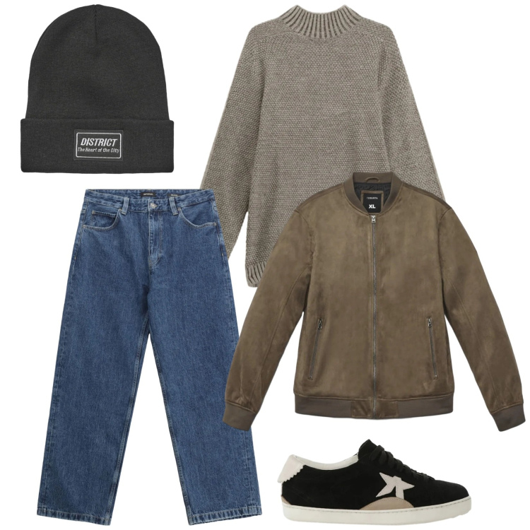 Outfit uomo - Total look #2339136. Stile Casual per Tutti i giorni. Abbinamento con giacche, berretti, jeans, maglieria, sneakers.