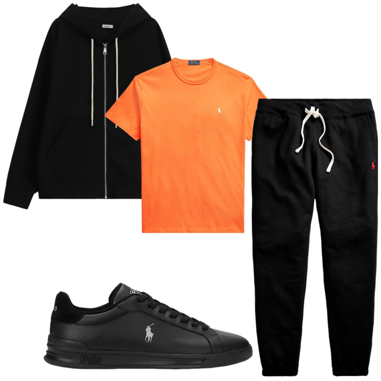Outfit uomo - Total look #2339138. Stile Urban per Sport. Abbinamento con felpe con cappuccio, pantaloni, sneakers, t-shirt.