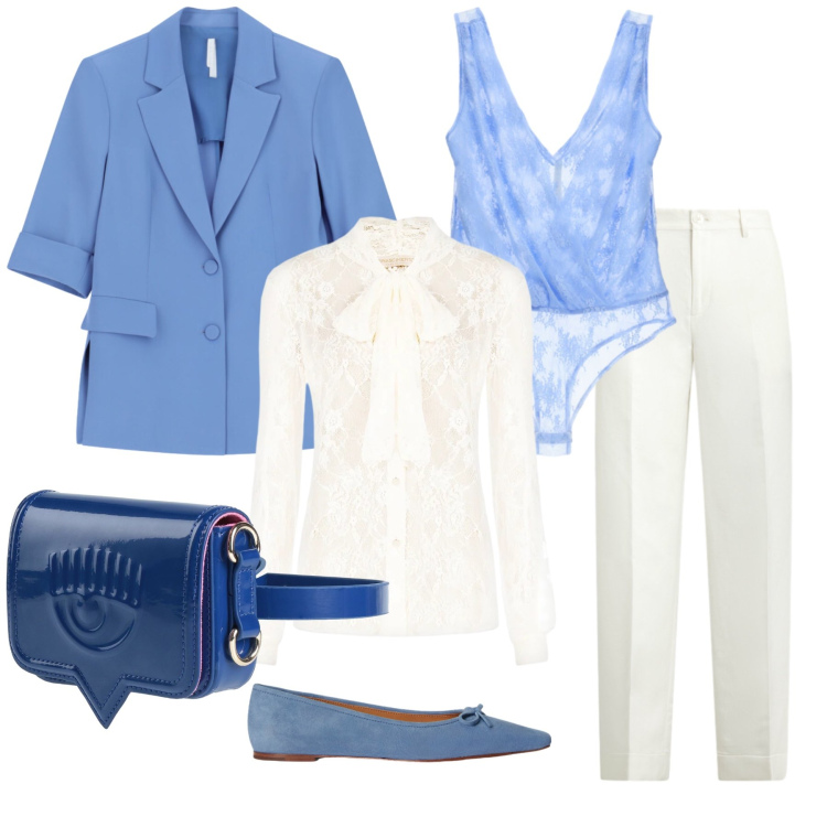 Outfit donna - Total look #2339267. Stile Chic per Tutti i giorni. Abbinamento con marsupi, blazer, top, camicie, pantaloni, ballerine.