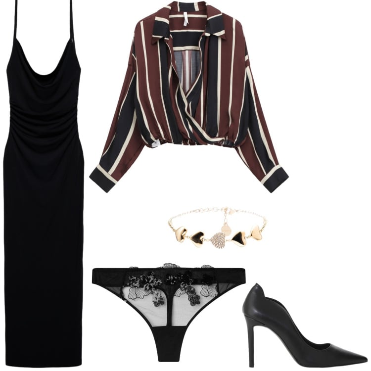 Outfit donna - La mia serata. Stile Sexy per Serata fuori. Abbinamento con vestiti lunghi, perizomi, camicie, décolleté, braccialetti.