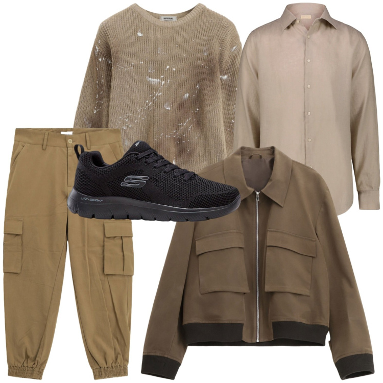 Outfit uomo - Stile metropolitano. Stile Casual per Tutti i giorni. Abbinamento con sneakers, giacche, maglieria, pantaloni cargo, camicie.
