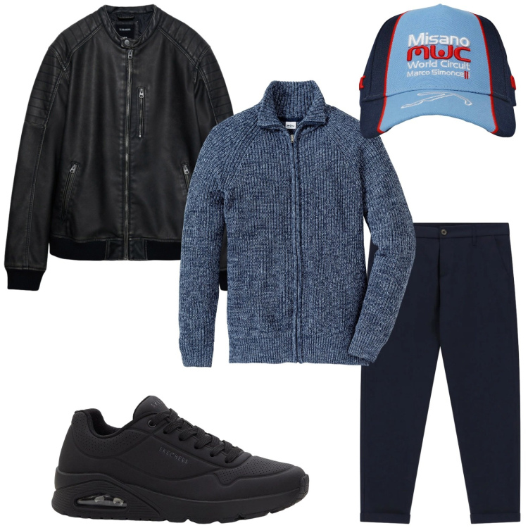 Outfit uomo - Stile metropolitano. Stile Casual per Tutti i giorni. Abbinamento con cardigans, sneakers, pantaloni, cappelli, giacche.
