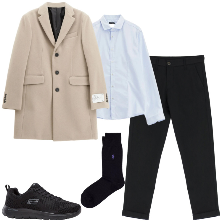 Outfit uomo - Total look #2339357. Stile Urban per Tutti i giorni. Abbinamento con sneakers, cappotti, camicie, pantaloni, calzini.