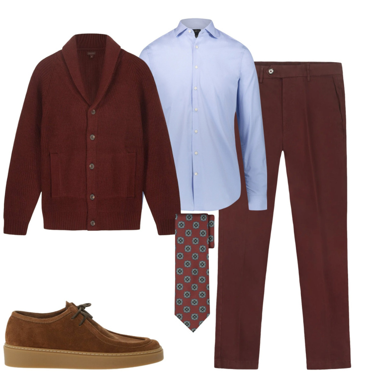 Outfit uomo - City. Stile Business/Elegante per Tutti i giorni. Abbinamento con scarpe stringate, camicie, cravatte, cardigans, pantaloni chino.