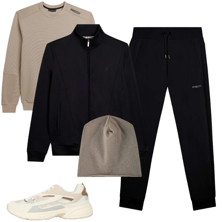 Outfit uomo - Total look #2339371. Stile Urban per Tutti i giorni. Abbinamento con sneakers, berretti, felpe, bomber, pantaloni.
