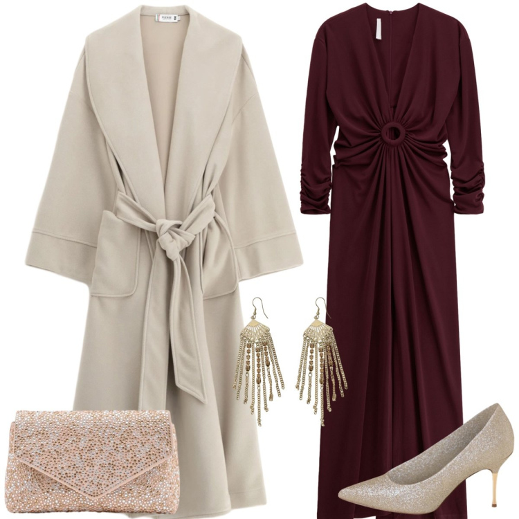 Outfit donna - Total look #2339383. Stile Chic per Serata fuori. Abbinamento con vestiti lunghi, orecchini, cappotti, pochette, décolleté.