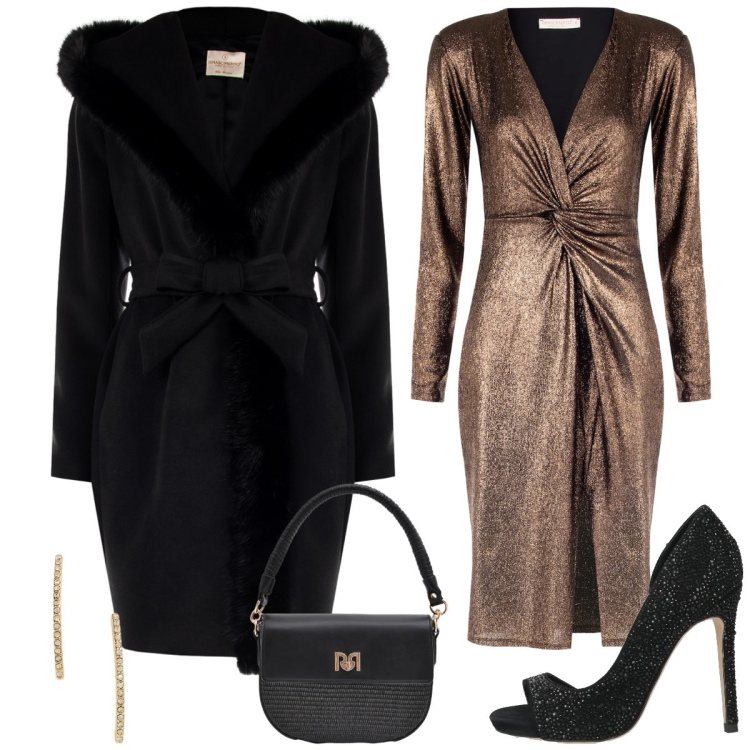 Outfit donna - Total look #2339402. Stile Chic per Serata fuori. Abbinamento con décolleté, borse a spalla, vestiti a tubino, cappotti, orecchini.