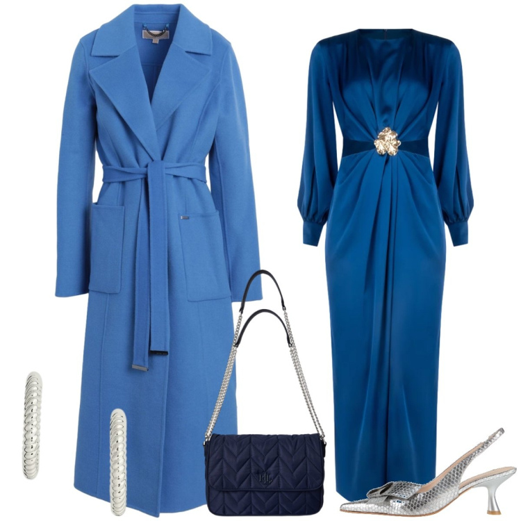 Outfit donna - Total look #2339418. Stile Chic per Serata fuori. Abbinamento con décolleté, cappotti, vestiti lunghi, orecchini, borse a tracolla.