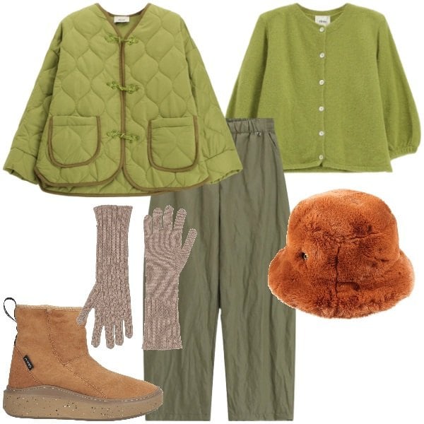 Outfit donna - Settimana bianca - @antonellal. Stile Sporty chic per Sport. Abbinamento con cappelli, stivaletti, guanti, giacche, pantaloni a palazzo, cardigans.