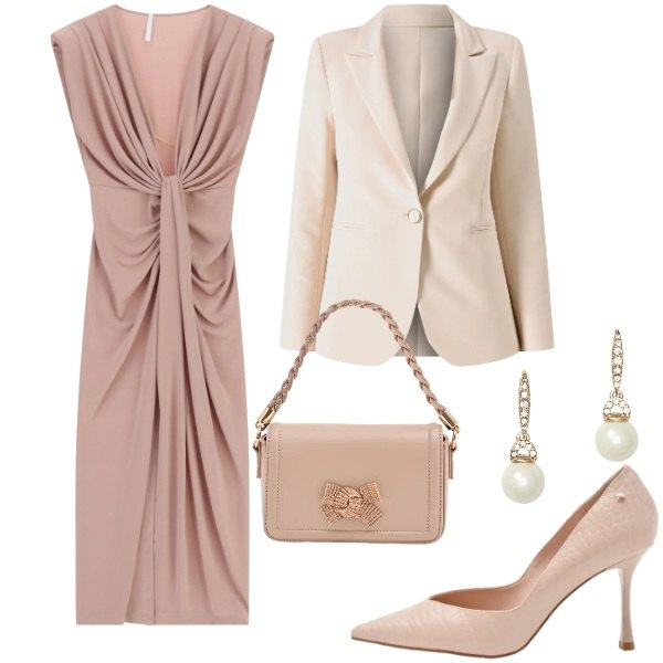 Outfit donna - Febbraio in tonalità soft - Focus Donna. Stile Bon Ton per Cerimonia. Abbinamento con vestiti lunghi, décolleté, pochette, blazer, orecchini.