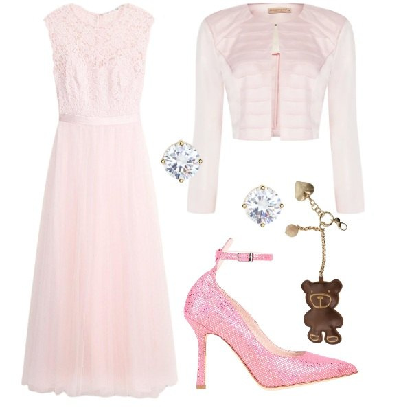 Outfit donna - Love is in the air. Stile Romantica per Cerimonia. Abbinamento con vestiti, décolleté, portachiavi, bolero, orecchini.