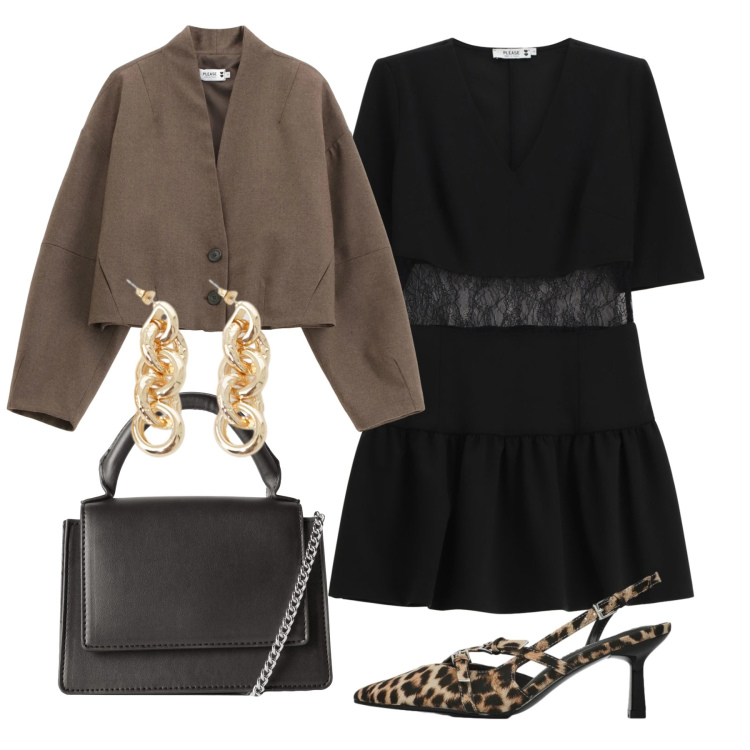 Outfit donna - Con classe. Stile Chic per Tutti i giorni. Abbinamento con borse a tracolla, décolleté, orecchini, blazer, vestiti corti.