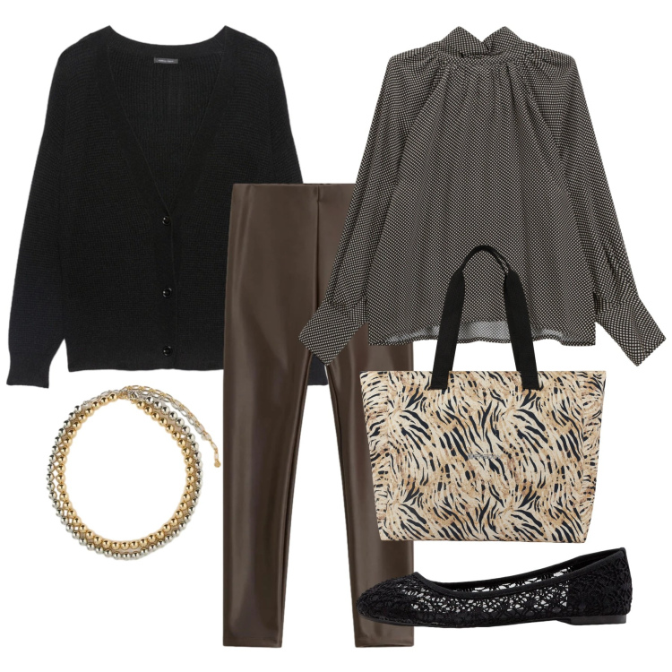 Outfit donna - Le ballerine e gli skinny. Stile Bon Ton per Ufficio. Abbinamento con ballerine, pantaloni skinny, camicie, shopping bag, collane, cardigans.