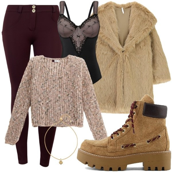 Outfit donna - Settimana bianca alle porte.... Stile Urban per Tutti i giorni. Abbinamento con body, ecopellicce, maglieria, pantaloni skinny, braccialetti, stivaletti.