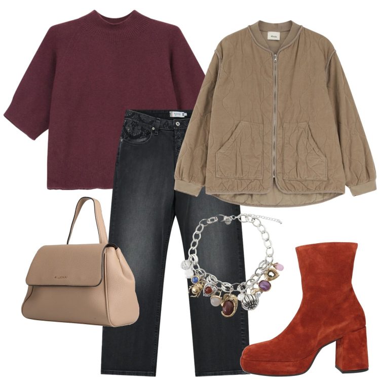 Outfit donna - Stivaletti orange. Stile Casual chic per Tutti i giorni. Abbinamento con stivaletti, zaini, maglieria, braccialetti con ciondoli, giacche, jeans dritti.