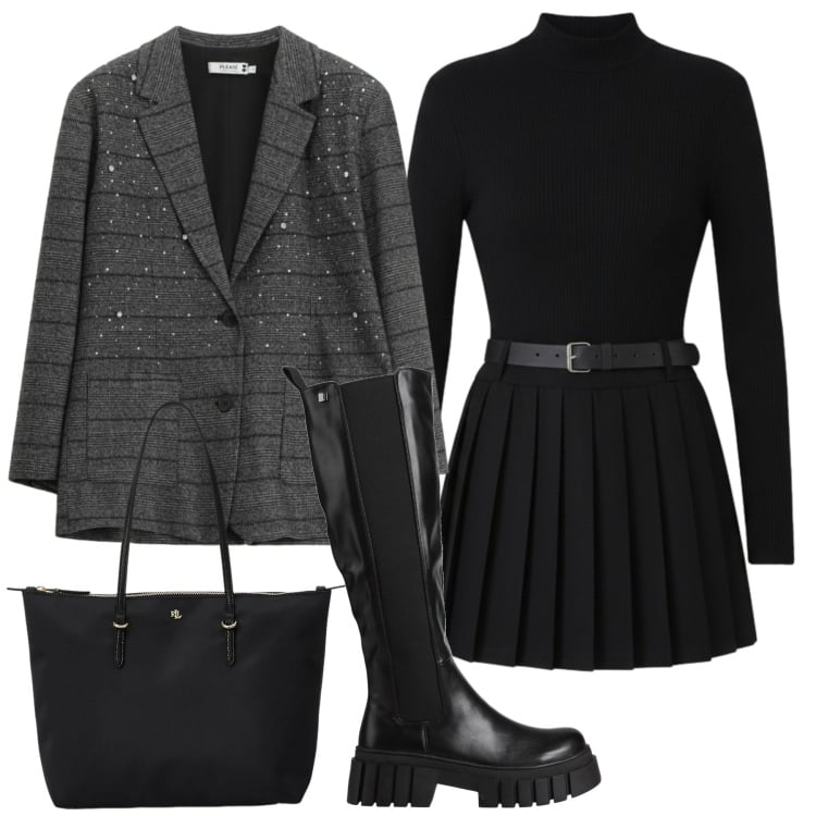 Outfit donna - Preppy total look. Stile Preppy per Tutti i giorni. Abbinamento con stivali, blazer, vestiti corti, borse tote.